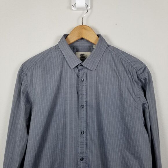 Burberry London Light Grey Cotton Stripe Long-Sleeve Button Up Shirt Size 17½-44 - Picture 3 of 11